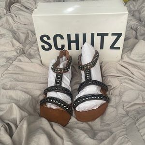 Brand new Schutz Marisa jeweled gladiator flats
